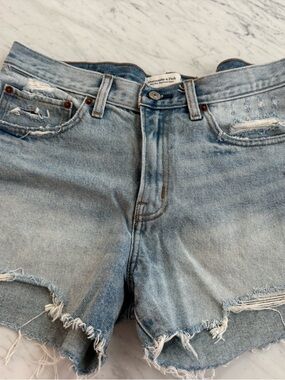 Abercrombie & Fitch light blue denim shorts with frayed trim